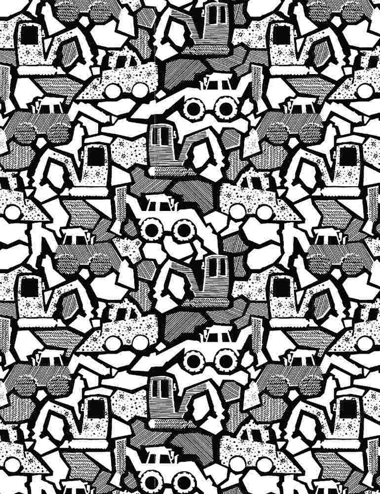 3码棉织物-Dear Stella See You Later挖掘机包装白色 — 第 1/1 张图片