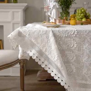 Luxury Embroider White Lace Tablecloth for Wedding Party Table Cloth Table Decor - Picture 1 of 16