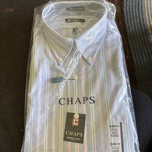 CHAPS Men's Blue, Pink And Wrinkle Free Stain Release LS Dress Shirt NWT - Picture 1 of 6