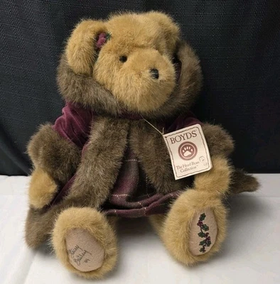 Vivian Q Dickens 16" Boyds Bear Plush Signed by Stacey Bailey Embroidered Holly - Image 1 of 4