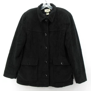 LL Bean Jacket Women Medium Black Wool Blend Barn Chore Y2K Field Coat Button Up - Picture 1 of 12