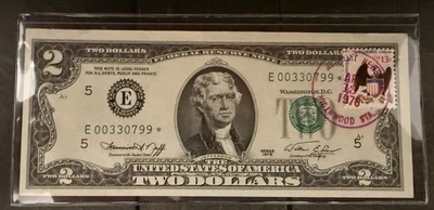 United States 1976 Two Dollar Star Note With Stamp & Postmarked - Image 1 of 4