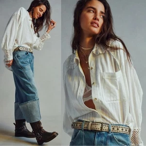 Camisa Free People Ethereal Delicada Cottage Rhiannon Crochet Marfil Talla Grande - Imagen 1 de 14