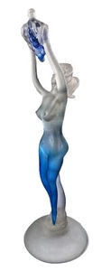 Lalique style 17.5" Seguso Murano Frosted Art Glass Sculpture Nude Woman Blue - Picture 1 of 18