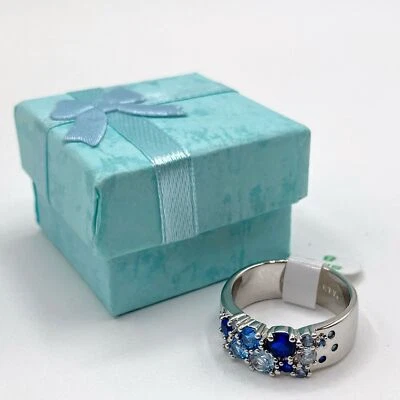 Bomb Party Ring RBP6118 Sparkled Elegance Multi Blue Cubic Zirconia Sz 8 Rhodium - Image 1 of 4
