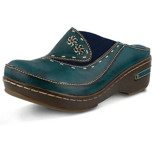 L'Artiste by Spring Step Womens Chino Leather Clog - Blue NEW - Picture 1 of 8