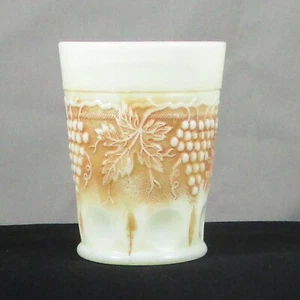 EAPG NORTHWOOD STIPPLED GRAPE & CABLE CUSTARD GLASS WITH NUTMEG STAIN TUMBLER - Picture 1 of 7