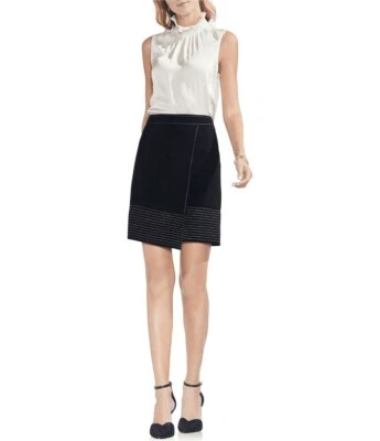 NUEVA Minifalda Vince Camuto Para Mujer Negra Imitación Envoltura Asimétrica Noche Talla 12 Foto 1 de 4