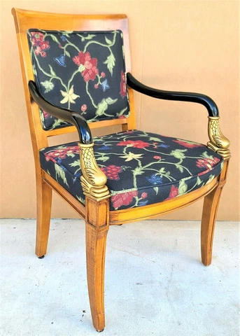 French Directoire Style Ebonized Carved Dolphins Desk Armchair Cover
