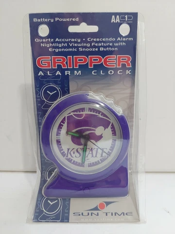 Vintage Kansas State Wildcats Gripper Alarm Clock NCAA Sun Time New Sealed Rare Cover