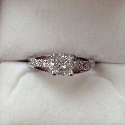 1.39 Ct Princess Cut Lab Created Diamond Engagement Ring 14K White Gold Size 8 - Image 1 of 4