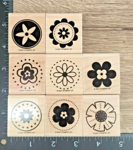 Stampin' Up! BIG FLOWERS Set of 8 Wood Mounted Rubber Stamps 2007 Retired - Picture 1 of 5