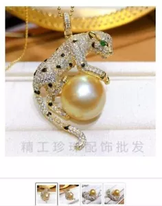 Neu riesige AAAAA 11-10 mm natürliche Runde Südmeer Goldene Perle Anhänger Halskette 925 - Bild 1 von 6