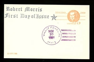 US FDC #UX93 Unknown 1981 Valley Forge PA Robert Morris Patriot Card Unofficial - Picture 1 of 2