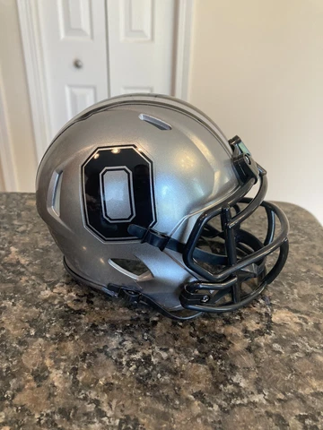 Ohio State Buckeyes Custom Riddell Speed Mini Football Helmet Silver Black Block Cover