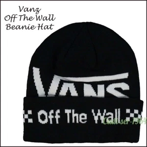 Vans Black Beanie Hat White Logo Unisex Cuffed Beanie Cap NEW Vans Off The Wall - Picture 1 of 24
