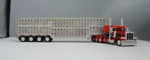 DCP 1/64 Red Black Tri-Axle Peterbilt 389 Wilson Quad Livestock Trailer 60-1053 - Picture 1 of 3