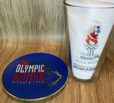 Vaso de cerveza de colección Atlanta 1996 Juegos Olímpicos Bud Light & Avon The Olympic Woman platillo Foto 1 de 4