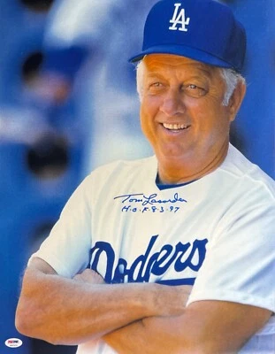 Tommy Lasorda Signed 16x20 Los Angeles Dodgers Photo 'HOF 8.3.97' PSA 6A52420 - Image 1 of 2