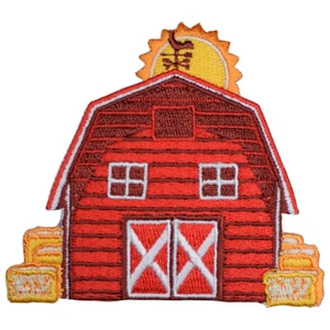Farmhouse Applique Patch - Red Barn, Farm, Farmer, Rancher Badge 3" (Iron on) - Picture 1 of 1