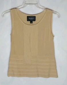 ST JOHN Couture Shell Tank Top Sz 10 Beige 100% Silk Pleated Layered Luxury Soft - Picture 1 of 9