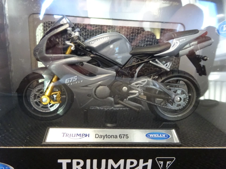 Triumph Daytona 675 Motorrad grau Modelmotorrad ca.11cm *NEU* 1/18 - Bild 1 von 1