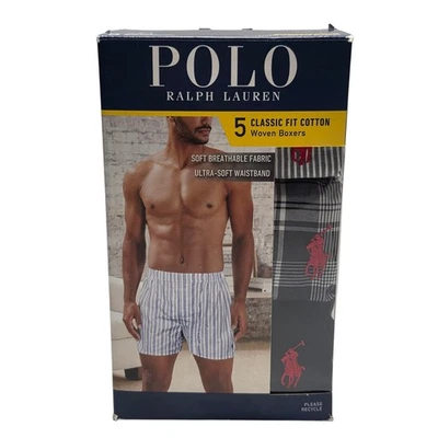 Polo Ralph Lauren pacote com 5 shorts boxer masculino tamanho XL tecido algodão clássico novo na caixa - Imagem 1 de 4