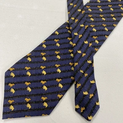 Corbata de cuello de seda con patrón animal a rayas azul marino hecha a medida para hombre Foto 1 de 4