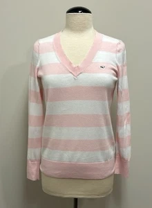 VINEYARD VINES Pink Wide Stripe V Neck Heritage Cotton Sweater Style 2E1047 XS - Picture 1 of 10
