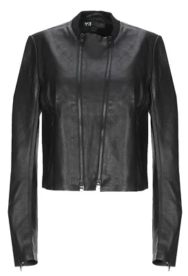 Chaqueta de motociclista para mujer Y-3 by Yohji Yamamoto doble cremallera negra cuero real talla M, L Foto 1 de 2