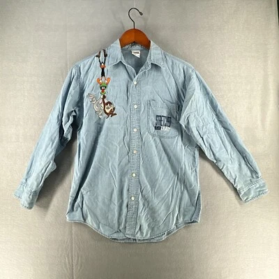 Camisa Vintage Warners Bros Mujer Cambray XS Azul Bordada Bugs Bunny Retro Foto 1 de 4