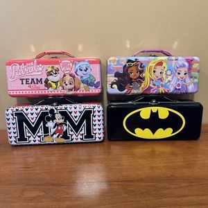 4 Disney Pencil Box Tins ~ Mickey Mouse, Batman, Sunny Day & Paw Patrol ~ Rare - Picture 1 of 10