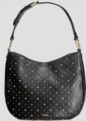 Bolso de cuero Calvin Klein Erica grande adornado Hobo moto tachuelas ojal RARO USADO EN EXCELENTE ESTADO Foto 1 de 4