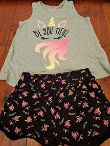 Justice Tank And Shorts Set Size 14-16 NWOT Unicorn Rainbow - Picture 1 of 4