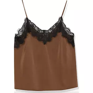 Camiseta sin mangas The Drop Natalie cacao marrón cuello en V encaje recortado camisola - Imagen 1 de 9