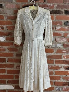 Gay Gibson 50s Ivory Lace Party Dress Size 0-2 - Picture 1 of 11