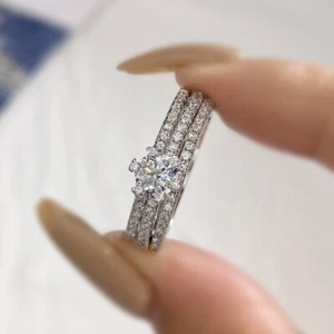 3.20 TCW Round Cut Moissanite Bridal Set Engagement Ring 14k White Gold Plated - Picture 1 of 9