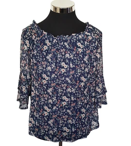 Apt. Blusa 9 Forrada Para Mujer Talla S Multicolor Floral Sobre Azul Pullover Boho Chic - Imagen 1 de 12
