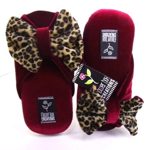 Flower Box Creations Plush Velvet Shoes 1” Foam Sole Burgundy Faux Leopard Bow - Picture 1 of 5