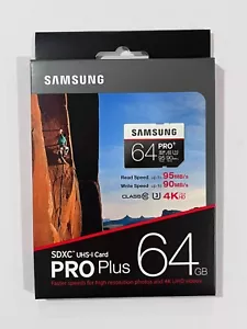 New Samsung 64GB PRO+ UHS-I SDXC U3 Memory Card Class 10 MB-SD64D/AM - Picture 1 of 3