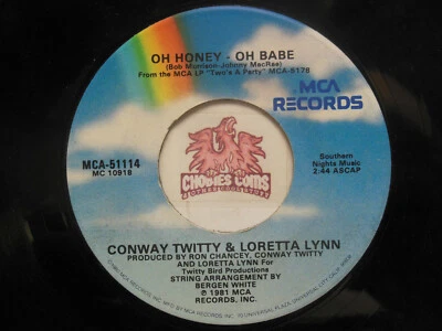 Conway Twitty Loretta Lynn: Still Believe In Waltzes / Oh Honey, 45 RPM VG (SD) - Image 1 of 2
