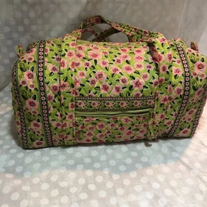 MaggiB  Duffel  Bag Travel  Lime Green background with Pink Flowers-NWOT - Picture 1 of 5