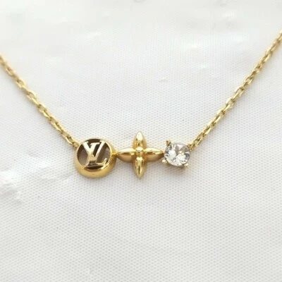 Louis Vuitton Collier Petit Louis Necklace GP and Rhinestone Gold M00368 29700 - Image 1 of 4