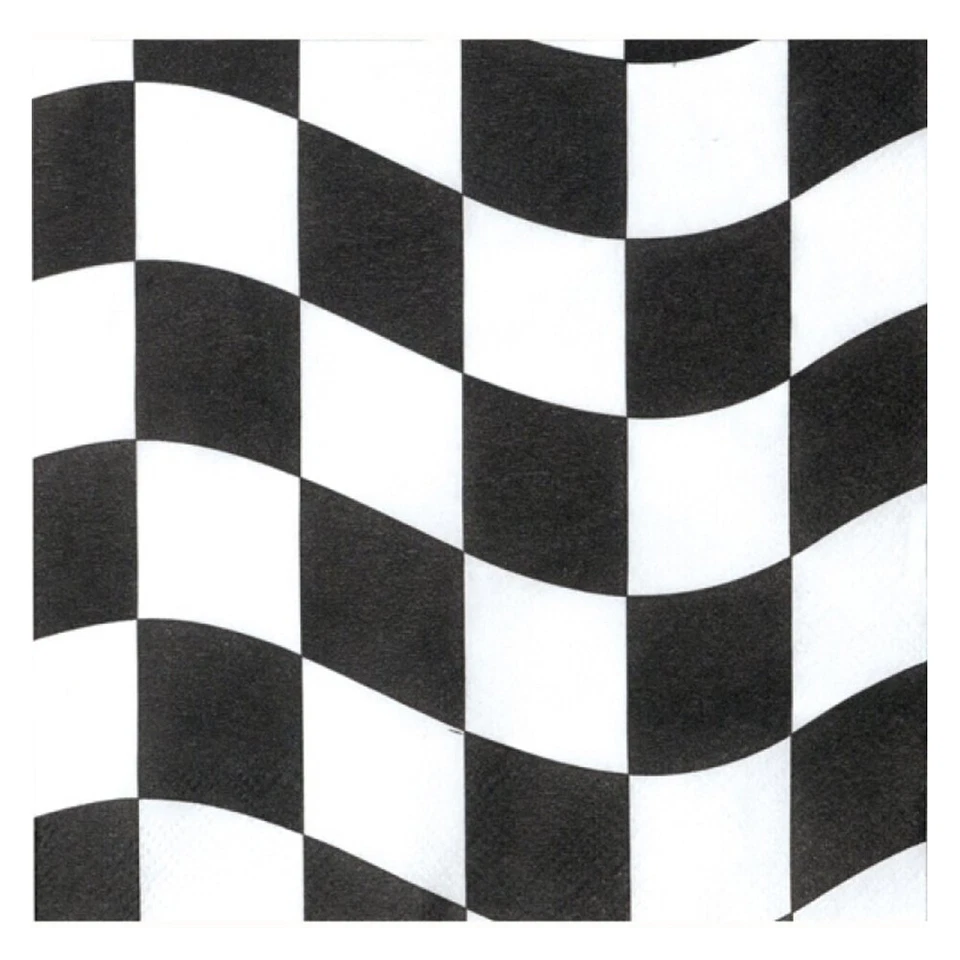 Car Racing Party Supplies Black & White Checkered Beverage Napkins 18Pk Birthday - Image 1 of 1