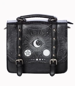 Lost Queen Cosmic Stars Moon All Seeing Eye Goth Punk Satchel Bag BG7270BLK - Picture 1 of 4