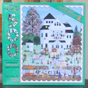 GEBURTSTAGS-CHAOS VON JANE WOOSTER SCOTT - vollständig - KORK (RARITÄT) SILHOUETTE PUZZLE - Bild 1 von 2