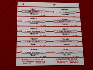 BOBBY GOLDSBORO~ HONEY~ DANNY~ U. A.~ RARE~ ~ JUKEBOX  TITLE STRIPS - Picture 1 of 1
