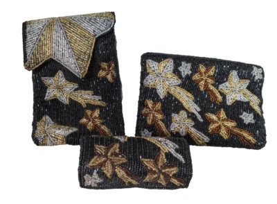 Beaded Lipstick Case Neiman Marcus Coin Purse Phone Case Shooting Stars Black - Image 1 of 4