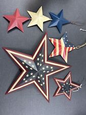 5 Piece Set Metal Tin Patriotic America Flag Hanging  Stars Primitive