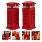  2 Pcs Red Resin British Retro Ornaments Child Phone Booth Decor for Home